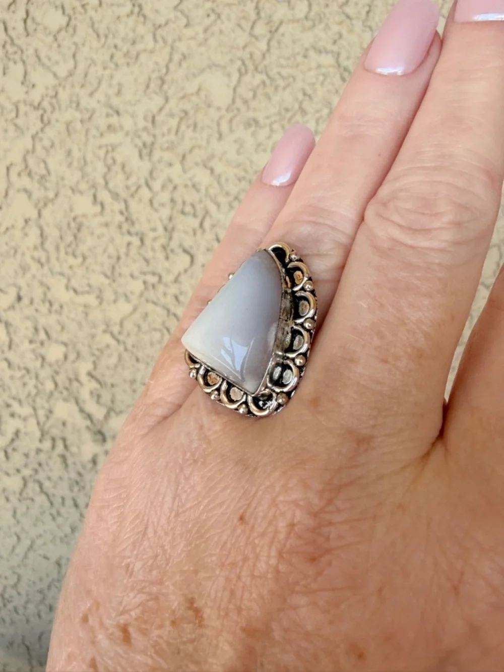 Artisan Sterling Silver Ring with Pale Gray Stone